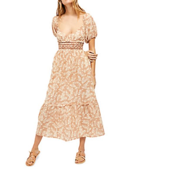Free People Ellie Printed Maxi Dress In Neutral Size Medium - Picture 1 of 8